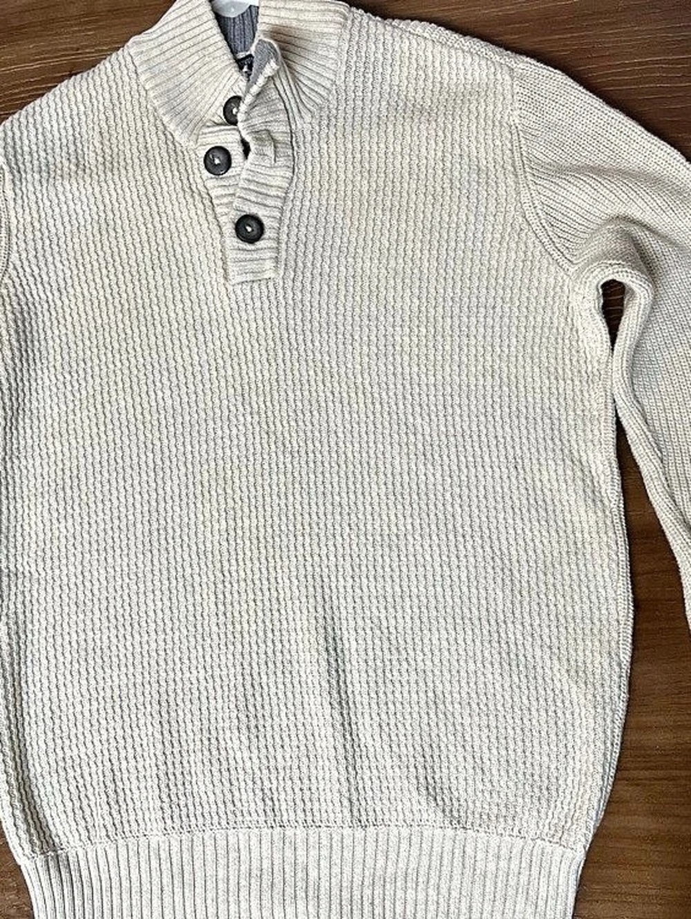 American Rag Ribbed Button Mock Neck Sweater White Medium